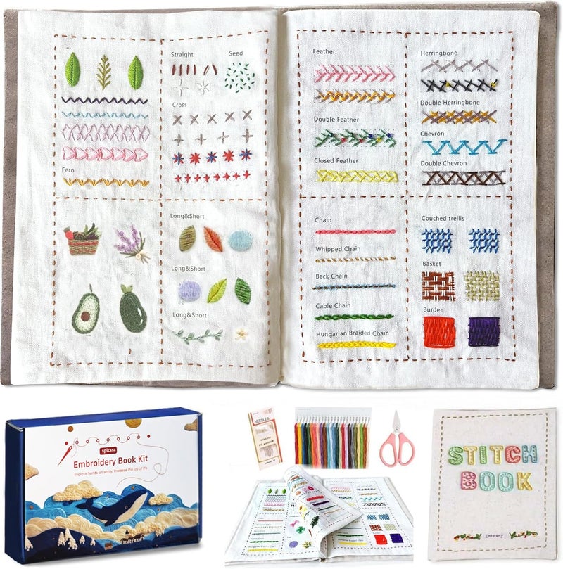spicssa 2026 Upgraded DIY Stitch Book Kit, Embroidery Stitch Book Kit, Comprehensive Guide with Various Patterns, Complete Toolkit and Video Tutorials, Perfect for Beginners and Craft Lovers - Image 1